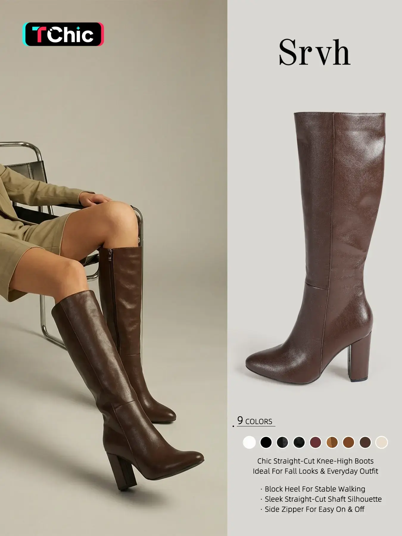 Women's Trendy Pointed Toe High Heel Boots, Retro Square Block Heel Design, Party & Holiday Season Boots, Pairs with Mini Skirts & Jeans, Fashionable Boots