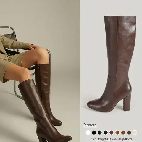 Women's Trendy Pointed Toe High Heel Boots, Retro Square Block Heel Design, Party & Holiday Season Boots, Pairs with Mini Skirts & Jeans, Fashionable Boots
