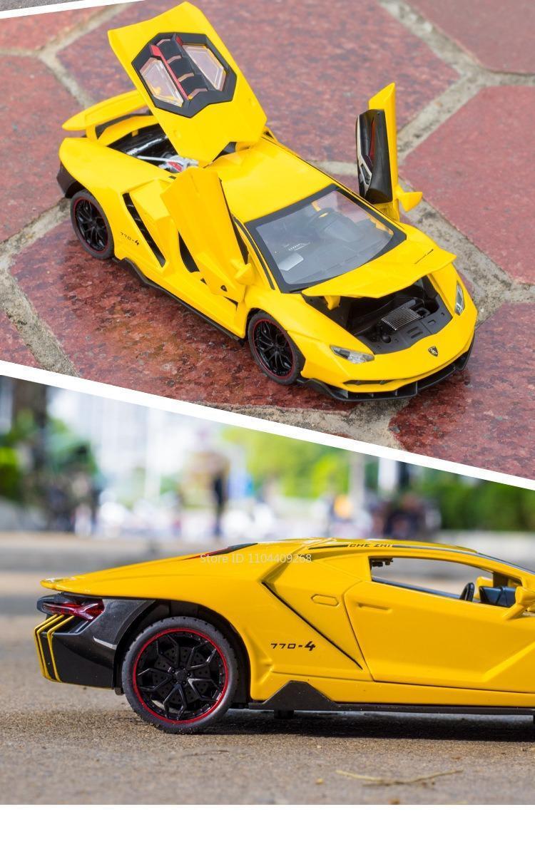 1:24 Scale Lambor LP770 Revuelto Sports Car Model Toy Alloy Diecast Sound Light Supercar Vehicles Models Boys Birthday Gifts