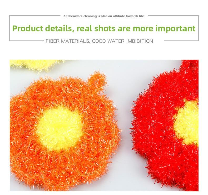 [6-piece set in random colors] Acrylic non-stick oil dishcloth, thickened acrylic flower cleaning cloth in various colors