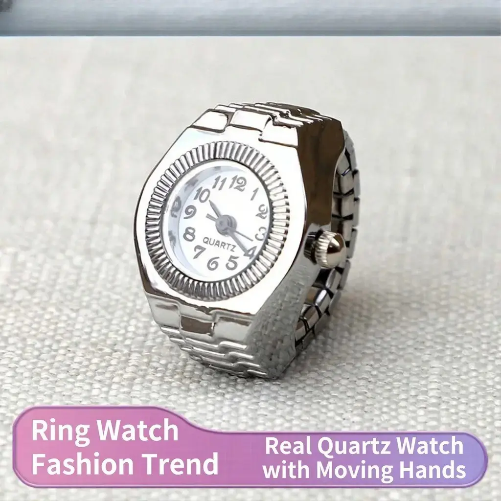 Women's Vintage Stainless Steel Ring Watch with Adjustable Elastic Band, Quartz Fashion Jewelry Accessory for Daily Use, Watches