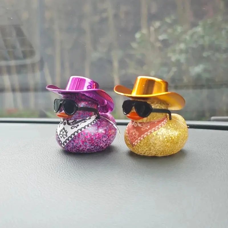 1Set  Cowboy Hat Duck Car Decoration Car Duck Decoration Accessory Rubber Duck
