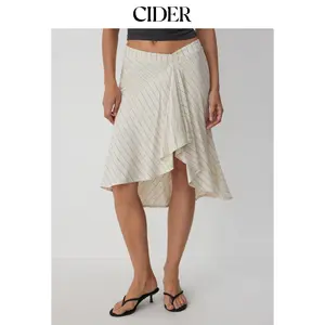 Cider Linen-blend Low Rise Draped Asymmetrical Midi Skirt
