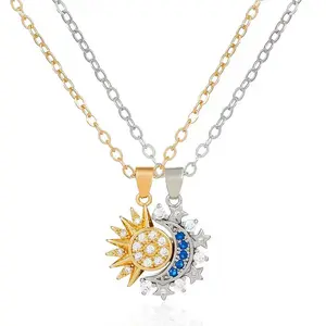 Women's Sun and Moon Magnetic Pendant Necklace - Nickel-Free Copper, Lightweight, Comfortable Elegant Costume Jewelry Gift for Party, Back to School