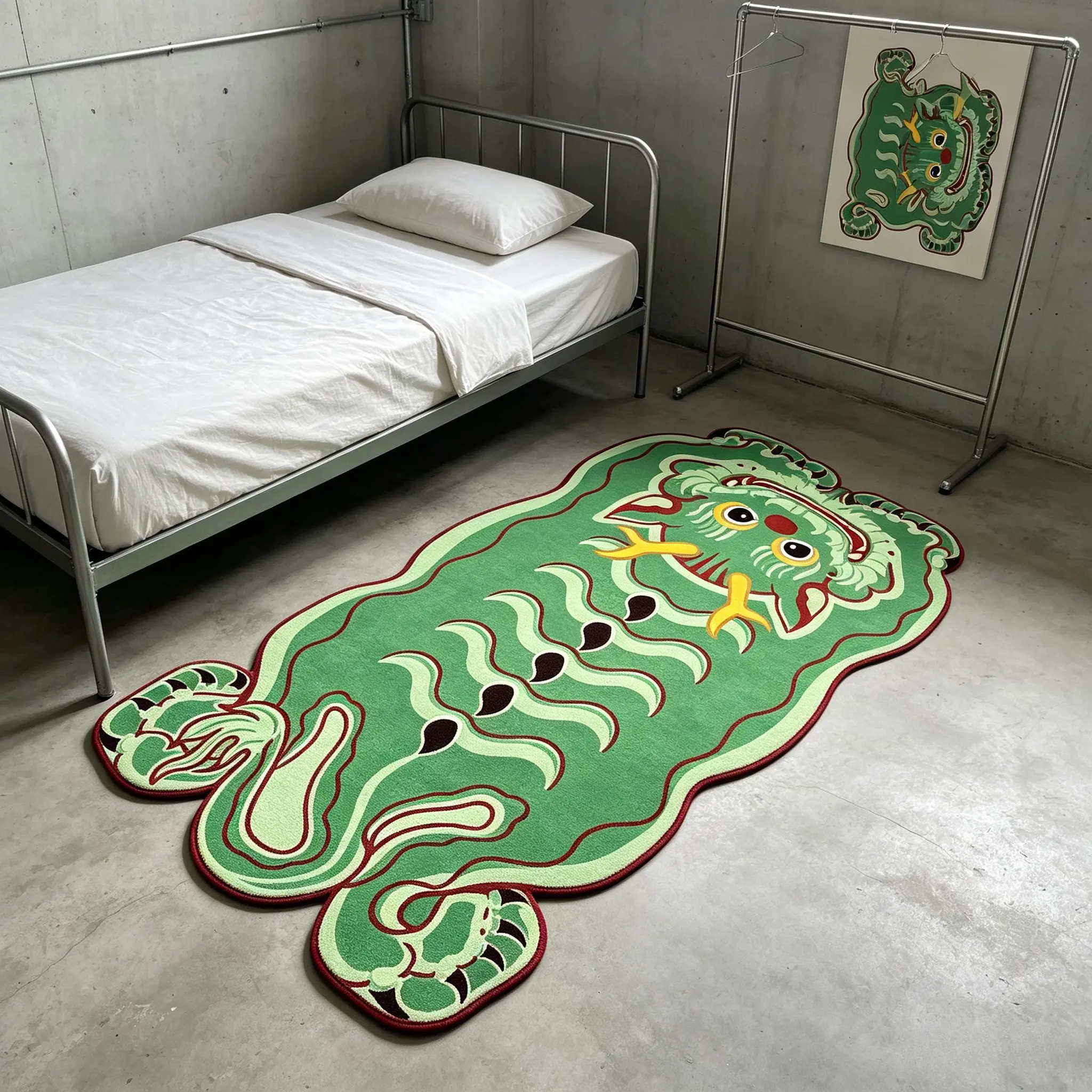 Cute Cartoon Dragon Print Living Room Rug, Fashionable American Style, Non-Slip, Decorative Mat for Home