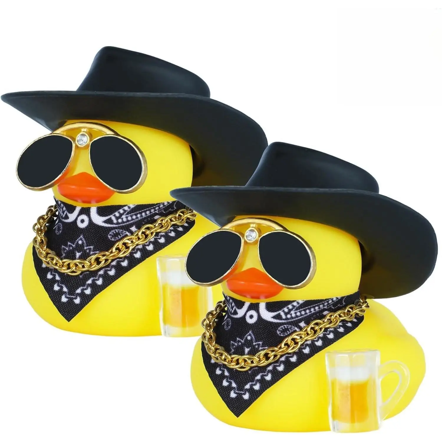 2 count Cowboy Rubber Duck  Decor with Hat, Sunglasses, Scarf &  Chains - Funny Dashboard Accessories for , , SUV Interior -  Style Duck Ornaments with Glue Points