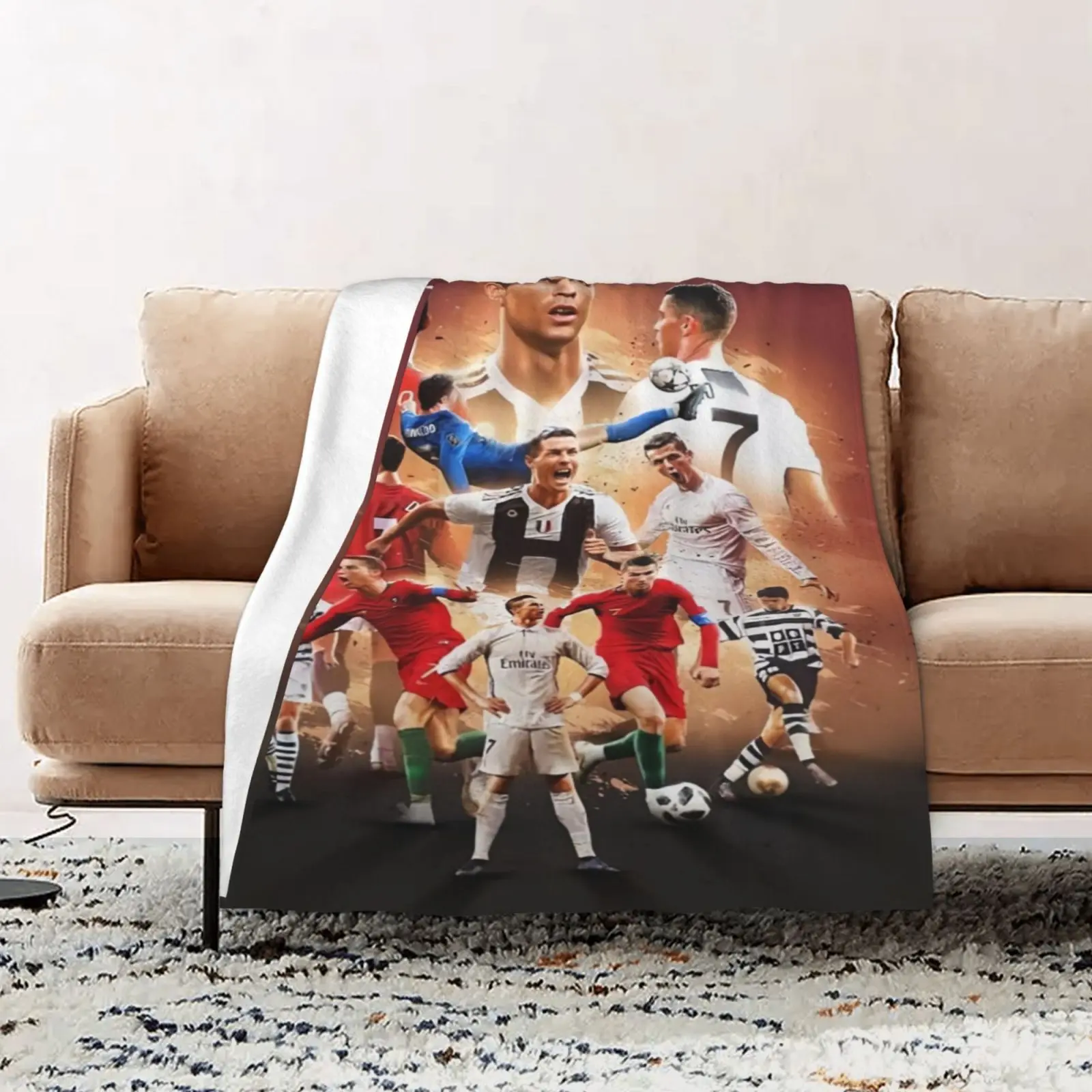 Cristiano Ronaldo Blanket CR7 Soft Flannel Blanket Football Fans Gifts Throw Blanket Suitable For Sofa Beds Living Rooms Suitable For Children And Adults Birthday Gifts Holiday Party Home Decoration Halloween Blanket Christmas Blanket