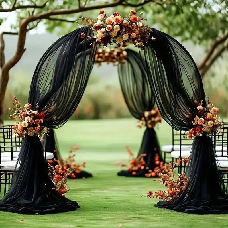 1pc Wedding Sheer Drapery, Outdoor Party Decor, Background Sheer Backdrop Curtains for Bridal Arch, Chair Backdrop, Event Decoration, Decorations Supplies