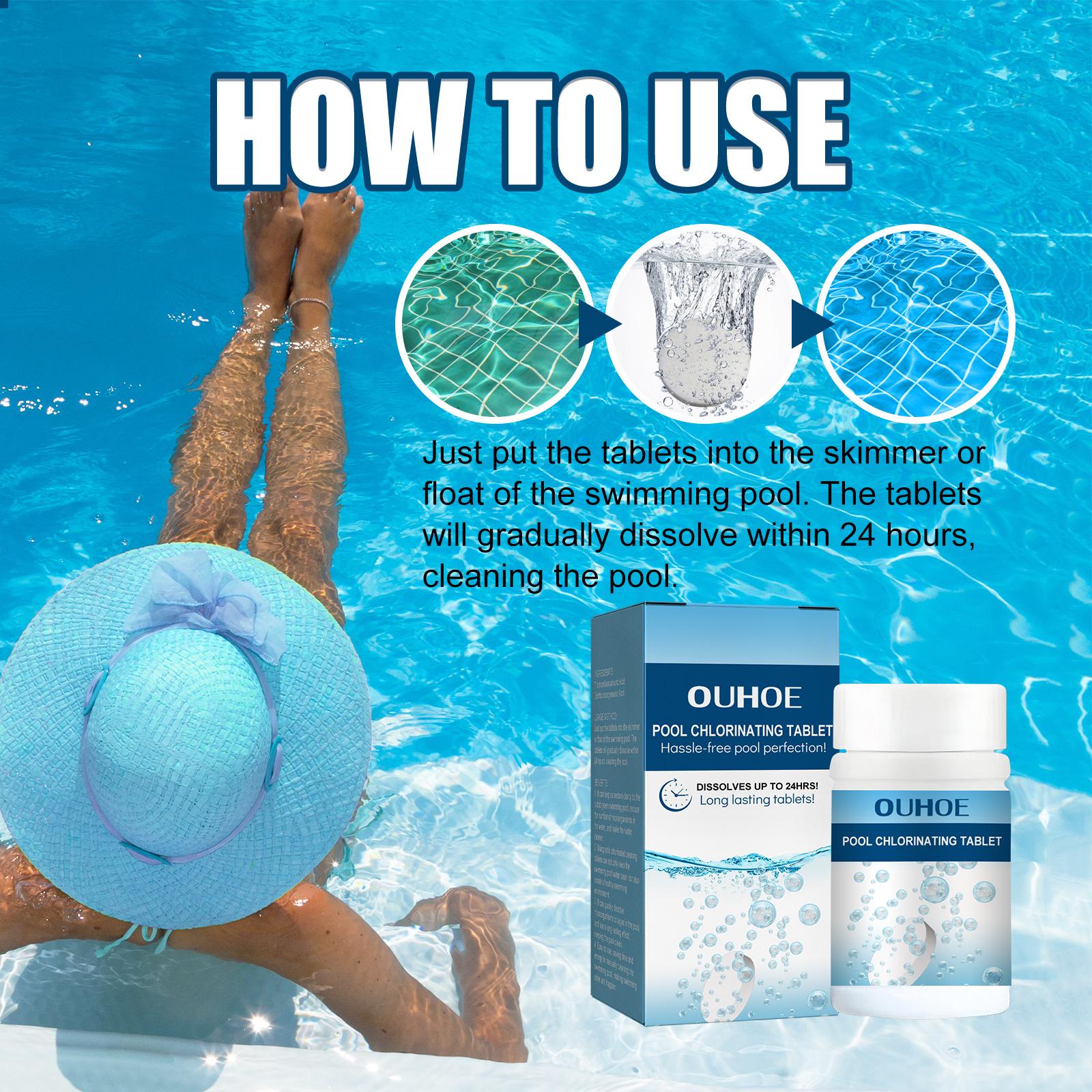 Pool Chlorine Tablets, Quick-Dissolving Multi-Function Effervescent Tablets for Water Quality Cleaning and Odor Removal