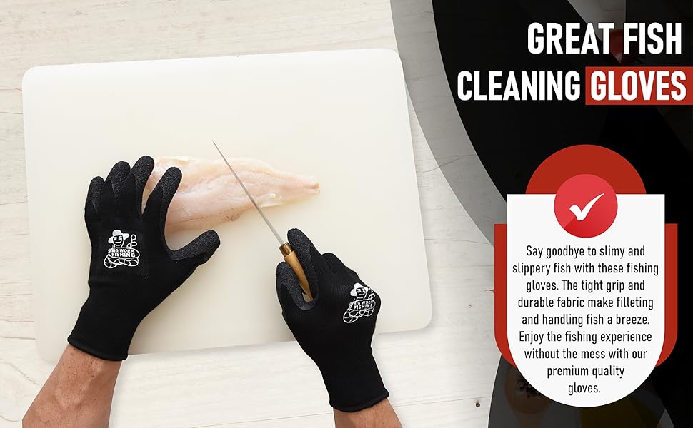AGS Fish Handling/Cleaning Gloves Textured Grip Palm Soft Lining Fillet Gloves – One Size Fits Most L to XL