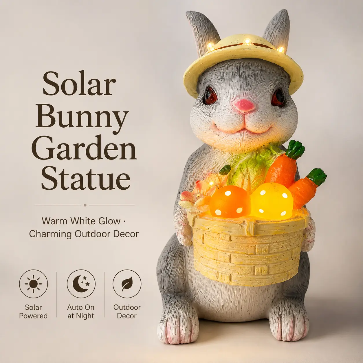 APZZLOXH Solar Resin Bunny Garden Statue with Warm Glow Warm White Light, Decorative Ambient Outdoor Decor for Patio, Pathways