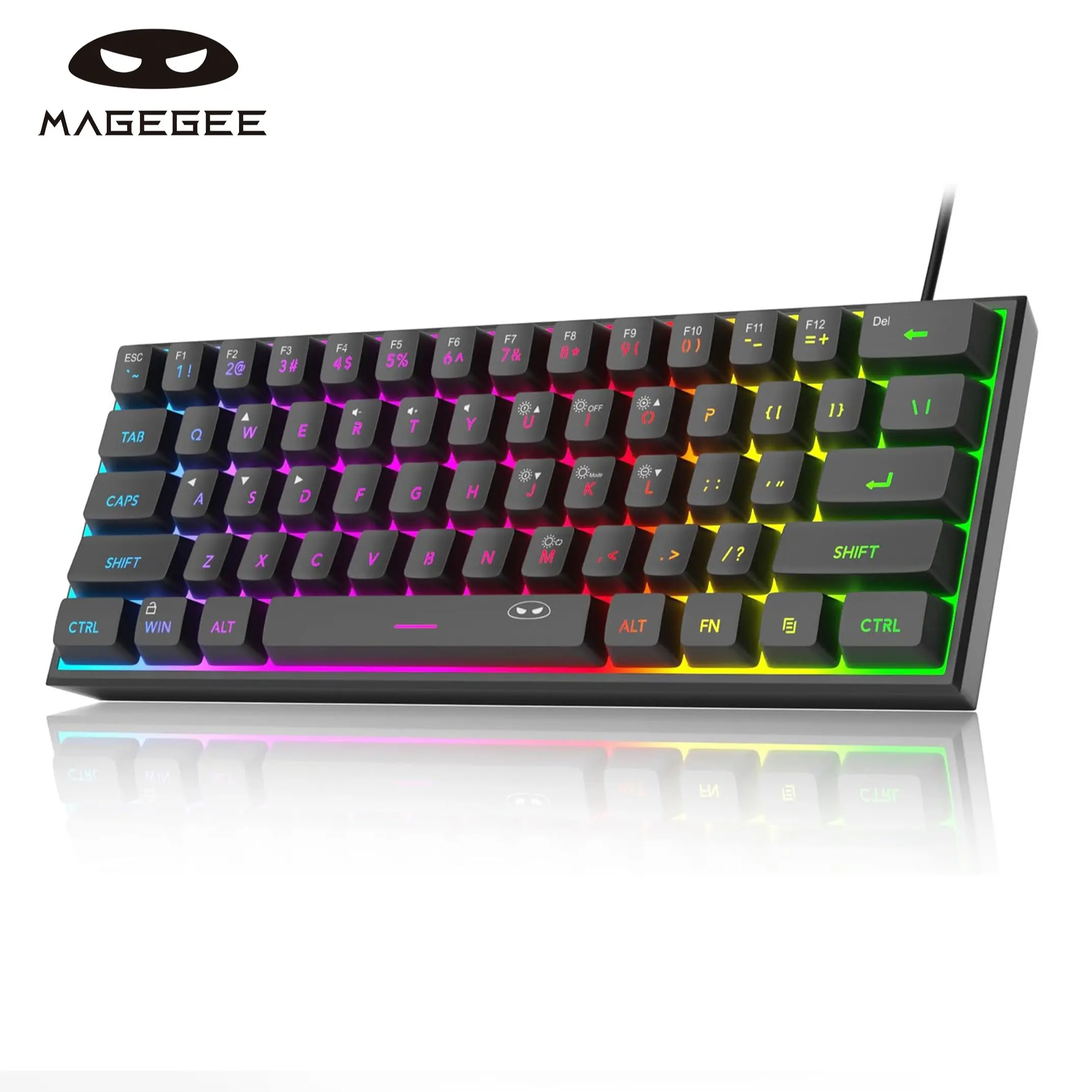 Magegee Mini 60% Gaming Keyboard, RGB Backlit 61 Key, Ultra-Compact, Ergonomic, Waterproof, for PC, MAC, Ps4, Xbox One