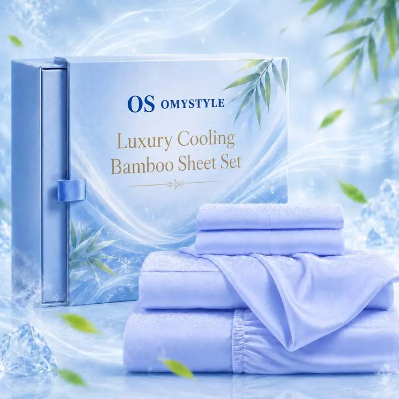 OS OMYSTYLE Ice Cooling Bamboo Sheets Set of 3/4pcs, Cooling Children Bedding Set, Breathable And Comfortable, Temperature Regulating, Designed for Moisture-Wicking to Combat Night Sweats, with 16" Deep Pocket, Great Back-To-School Gift for Kids