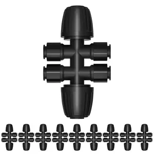 10 Pack 1/2” to 1/4” Push-to-Connect Tee, Split 1/2” Tubing into Four 1/4” Lines, Quick Connect Drip Irrigation Fittings, Leak-Proof 6-Way Splitter for Garden, Lawn, Greenhouse
