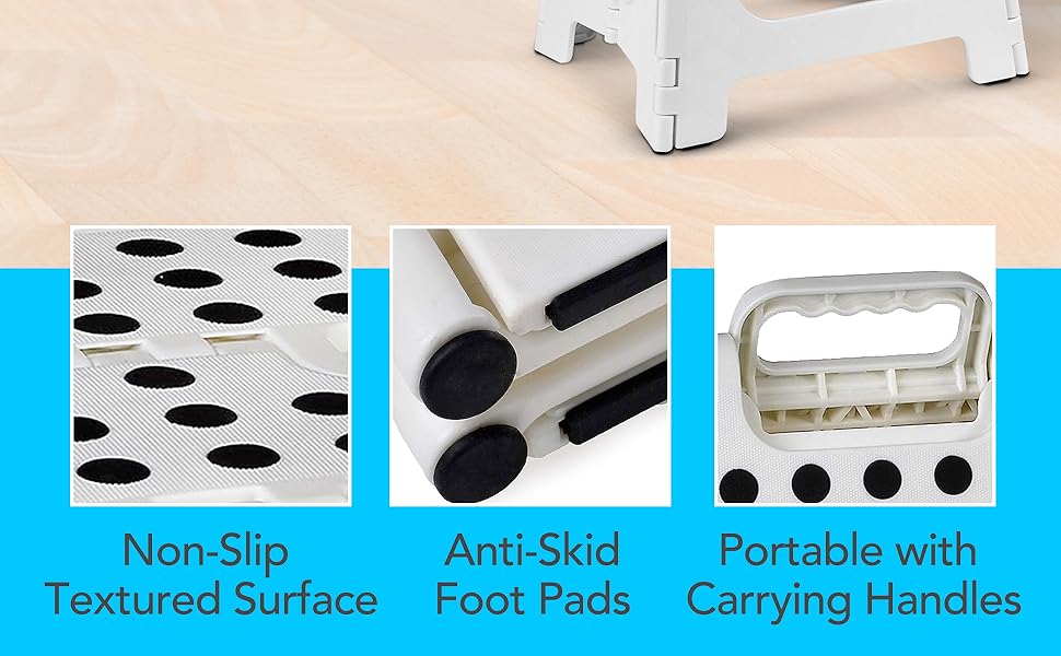 Handy Laundry Folding Lightweight Step Stool - Sturdy Enough to Support Adults and Safe Enough for - Opens Easy with One Flip - for Kitchen, Bathroom or Bedroom (White - 9 Inch)