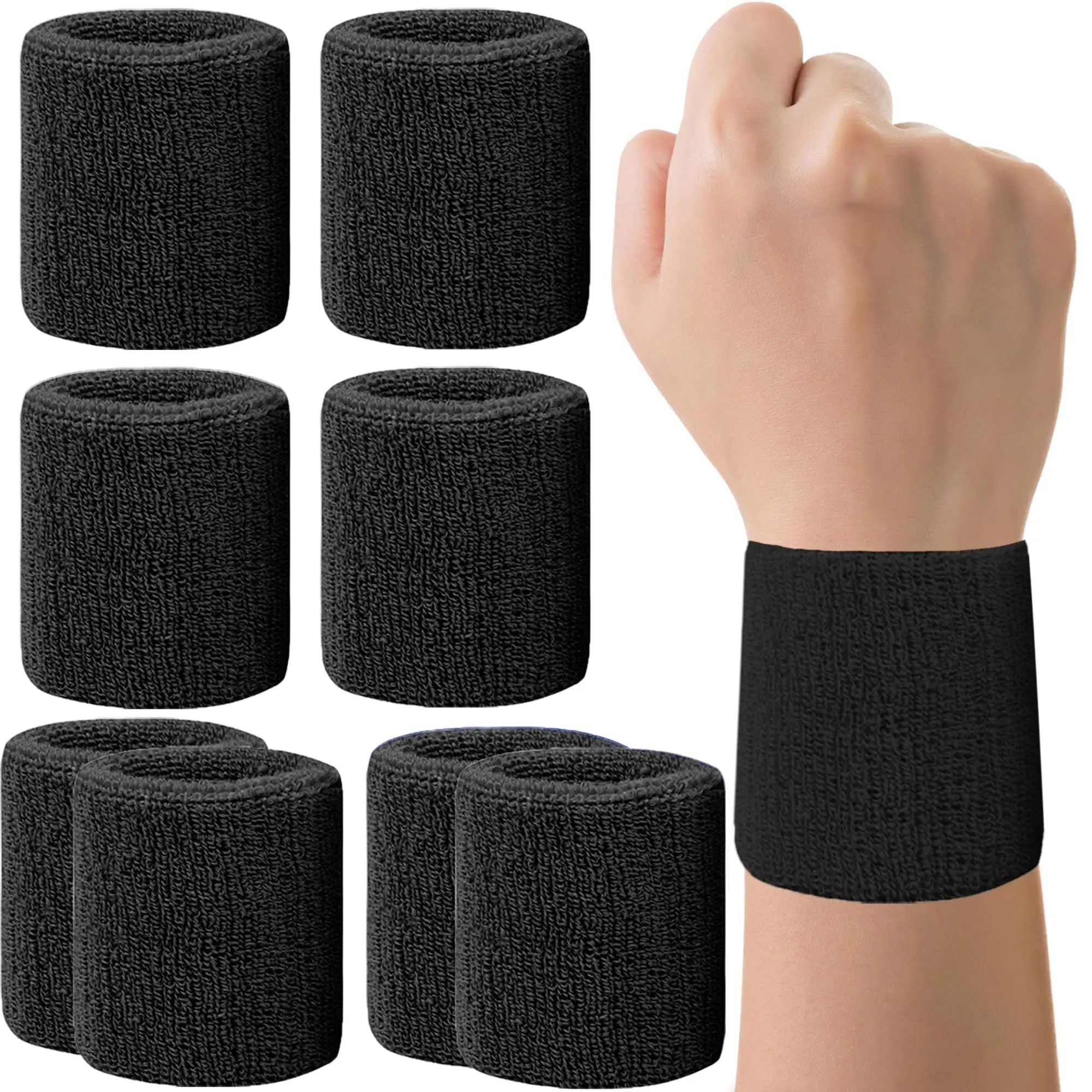 8 Pack  Wrist Sweatbands Tennis Wrist Bands Absorbent Sweat Band for Men and Women, Breathable Cotton Sweatbands for Working Out, Football, Basketball, Running Athletic Sports
