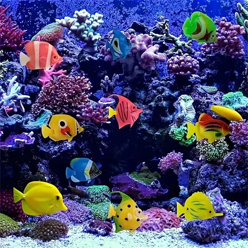 12pcs tropical, vivid floating aquarium ornaments, Aquarium Decorations, brightly colored, made of plastic imitation fish, suitable for family and office aquariums, easy to clean and maintenance-free, perfect for fresh water and seawater aquariums