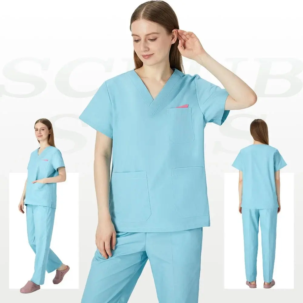 Women's Slim Fit Medical Scrubs Set, V-Neck Nursing Uniform Clothes, 2-Piece Professional Doctor & Dental Workwear Suit