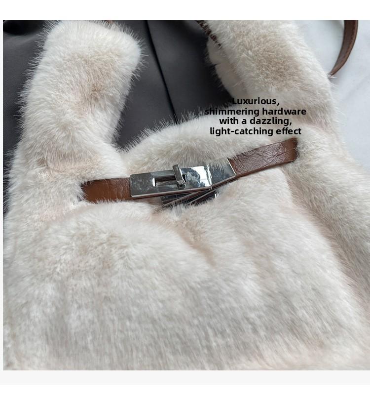 New Winter Faux Fur Top Handle Bag Korean Fashion Crossbody Bucket Bag for Women Comfortable and Versatile Texture Shoudler Bag