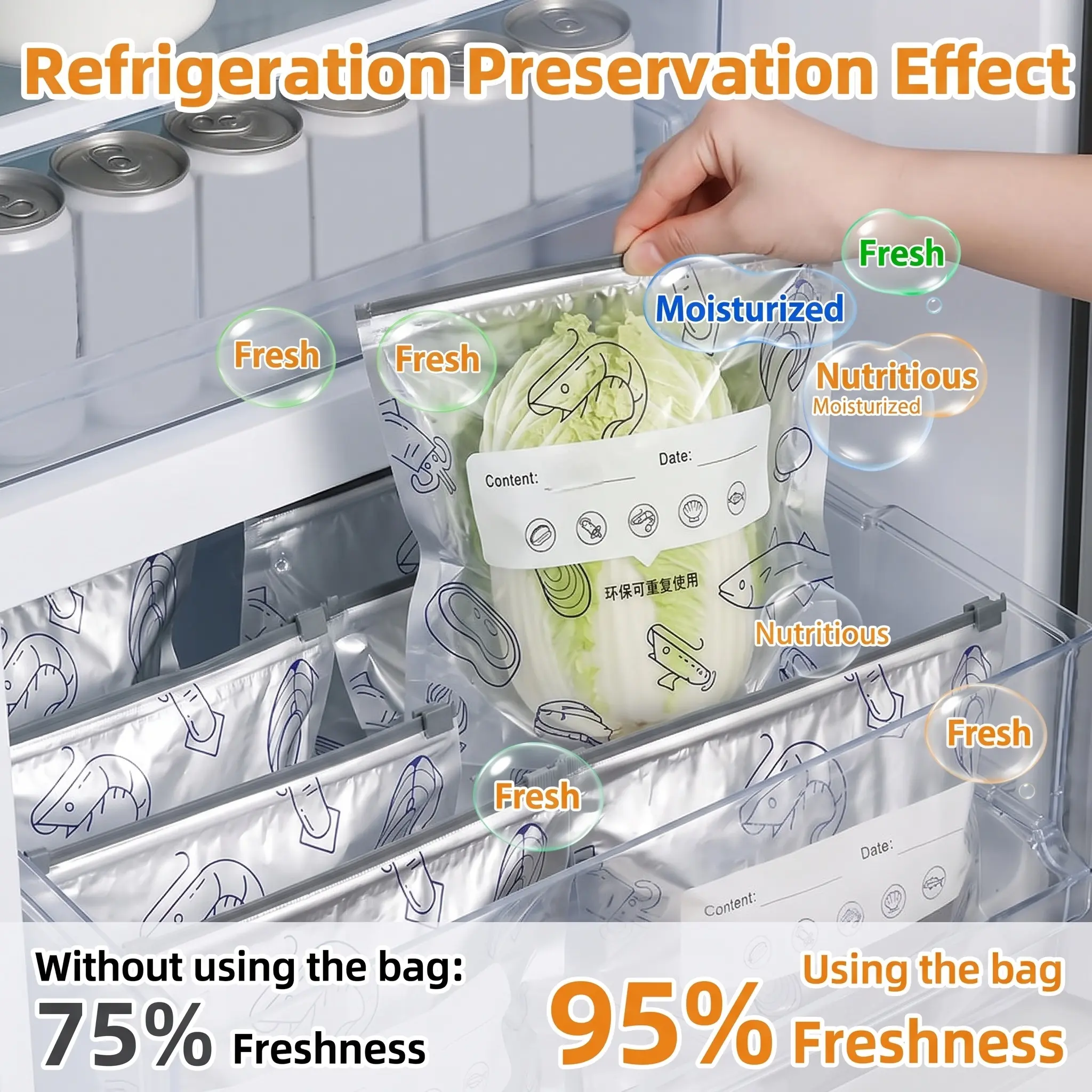 [TikTokShopBlackFriday]New reusable upgraded thickened upright aluminum foil sealing storage bags, with labels and zipper locks, suitable for washable kitchen items like vegetables, fruits, meat, perfect for Thanksgiving, Christmas, and New Year gifts-YY2