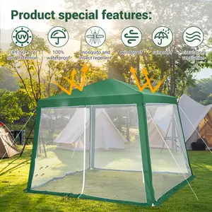 Fathersdaygift Summervibes Flash sale home items Easy Setup Pop Up Canopy Tent for Camping & Outdoor – 10x10ft Waterproof Gazebo with Mesh Mosquito Netting, Portable Folding Sun Shelter for Patio, Backyard, Party, Picnic, Deck, Green/White/Red