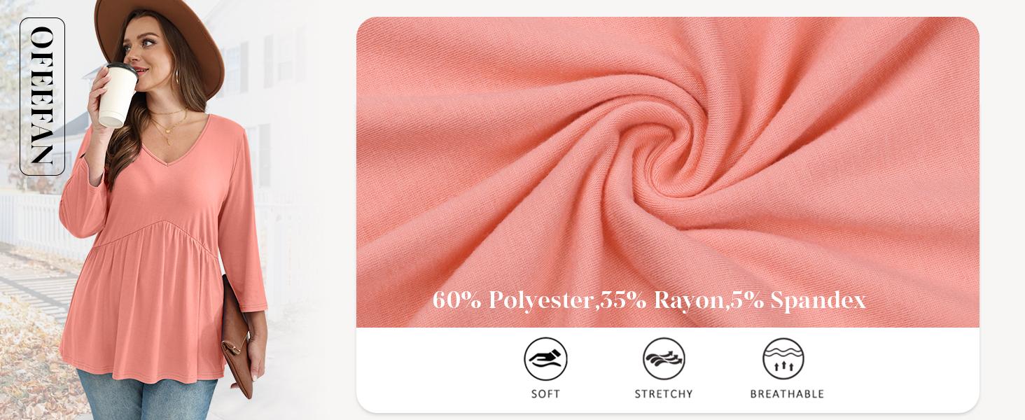 WIHOLL 3/4 Length Sleeve Womens Tops 2025 Blouses for Women Dressy Casual Fashion Clothing V Neck Babydoll Tops Fall Outfits SpringStatements