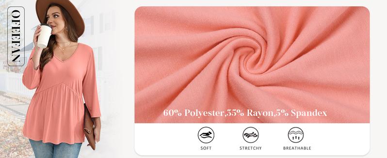 WIHOLL 3/4 Length Sleeve Womens Tops 2025 Blouses for Women Dressy Casual Fashion Clothing V Neck Babydoll Tops Fall Outfits