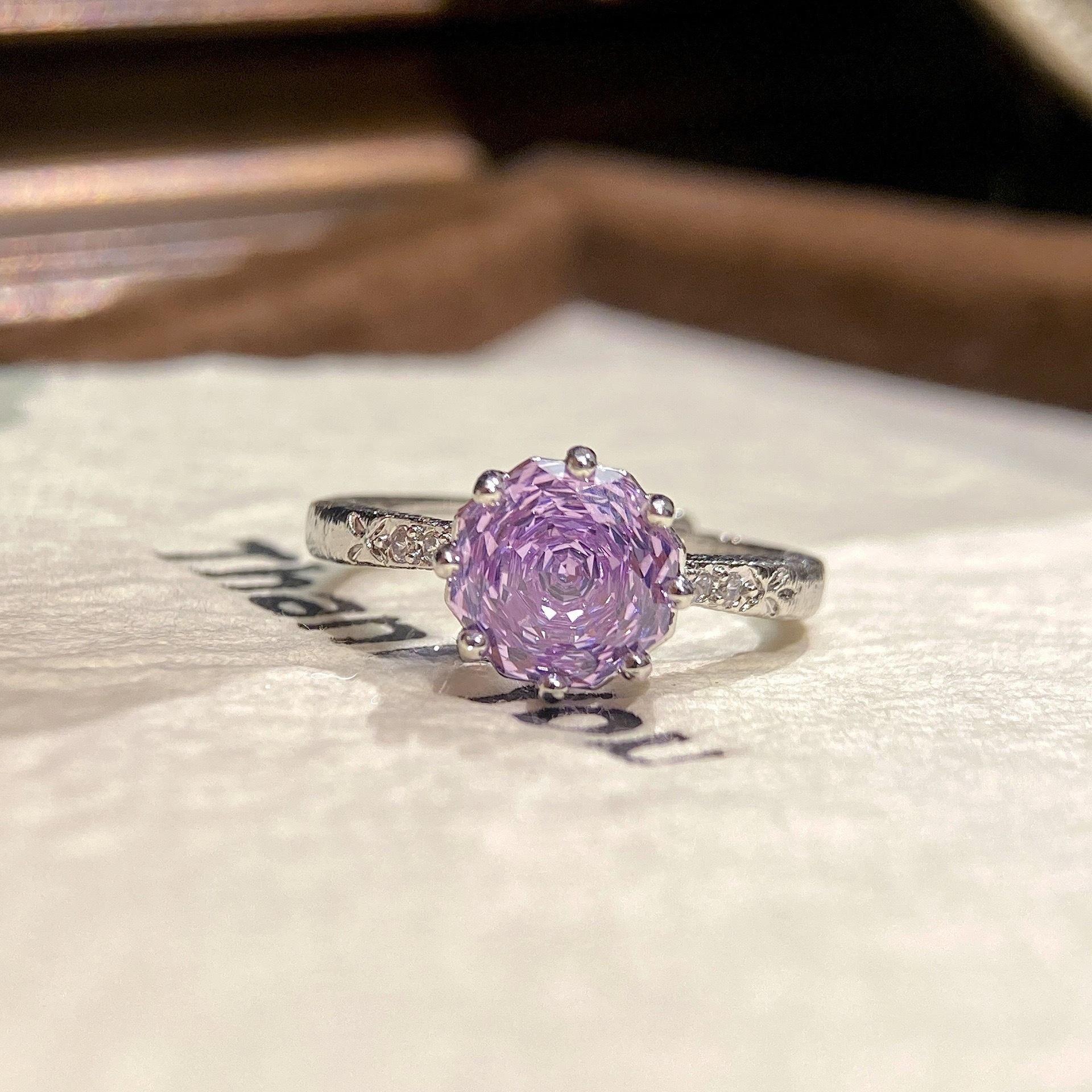 💜 💙 💖 🤍 🌈   8-Prong Millennium Rose Cut CZ Ring |   Octagonal Stackable Ring |   Vintage Inspired Minimalist Jewelry |   Light Luxury Everyday Elegance |   5 Colors (Purple, Blue, Pink, White, Iridescent) ✨   – Great Gift Idea for Self Care & Anyone