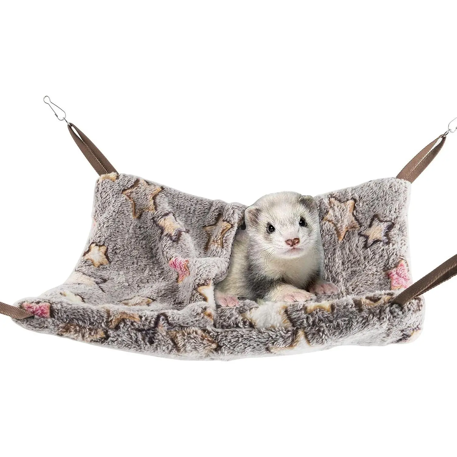 Hanging Hammock Nap Sack Swing Bag Pet Sleeper for Ferret Rat Sugar Glider and Other Small Animals (Cream, Star)