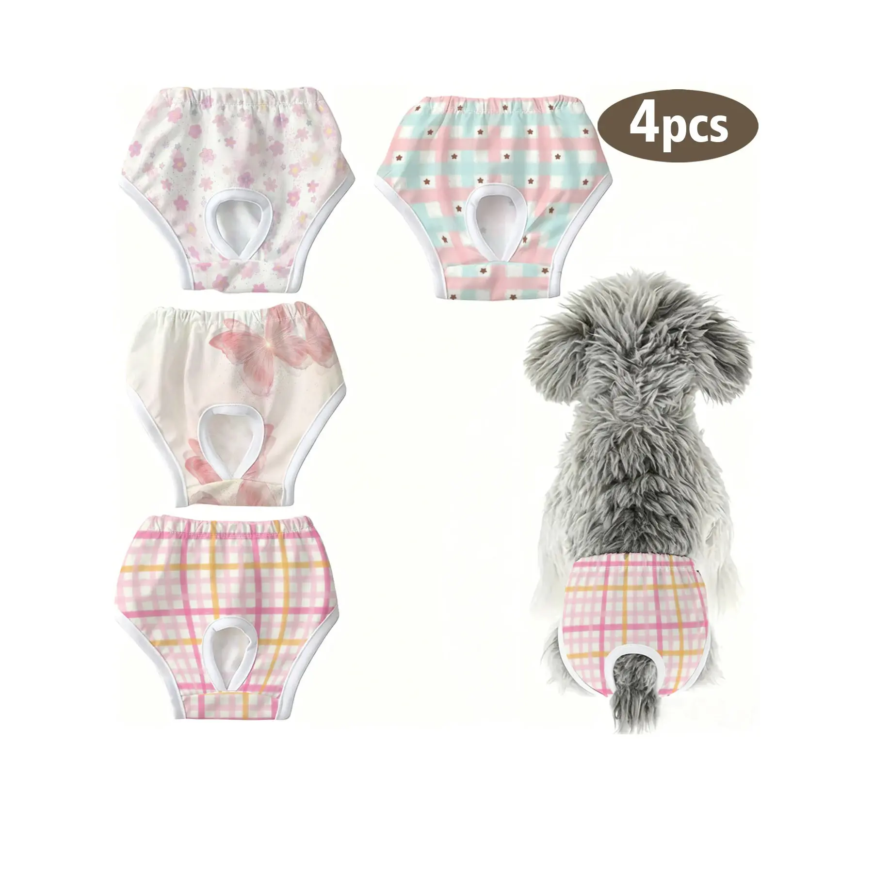4-Pack Cute Pet Puppy Cat Printed Underwear, Plaid Girl Style, Anti-Interference Panties for Small Dogs and Cats, Ideal for Holidays, Home, Travel