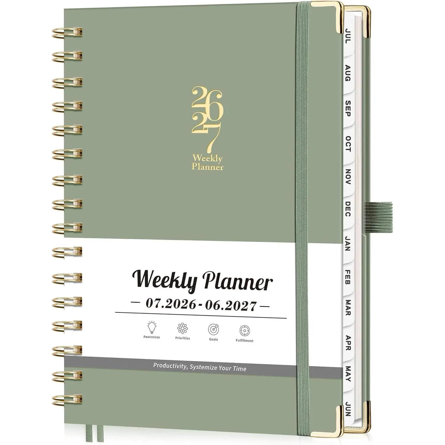 Academic Planner 2026-2027, Weekly and Monthly, Hardcover, A5 (5.7" x 8.3") | July 2026 - June 2027, Calendar, Agenda 2026-2027 for , for Women, School, , Office,12-Month Tabs (Light Green)