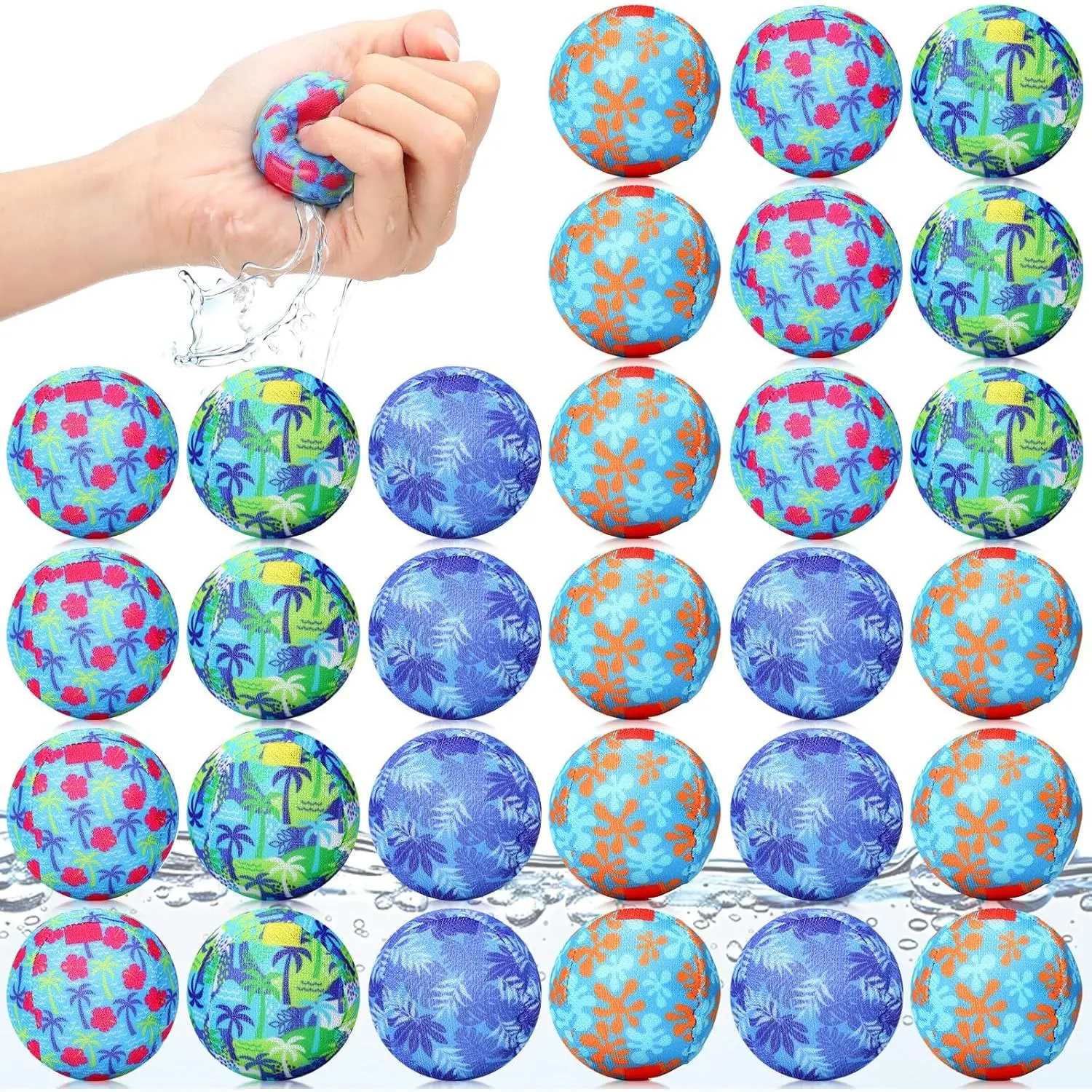36-Piece Reusable Floral Water Float Balls - 2-in-1 Bulk Water Absorbent Outdoor Pool Accessories, Splash Toys for Adult Swimming Pool Beach Party Games