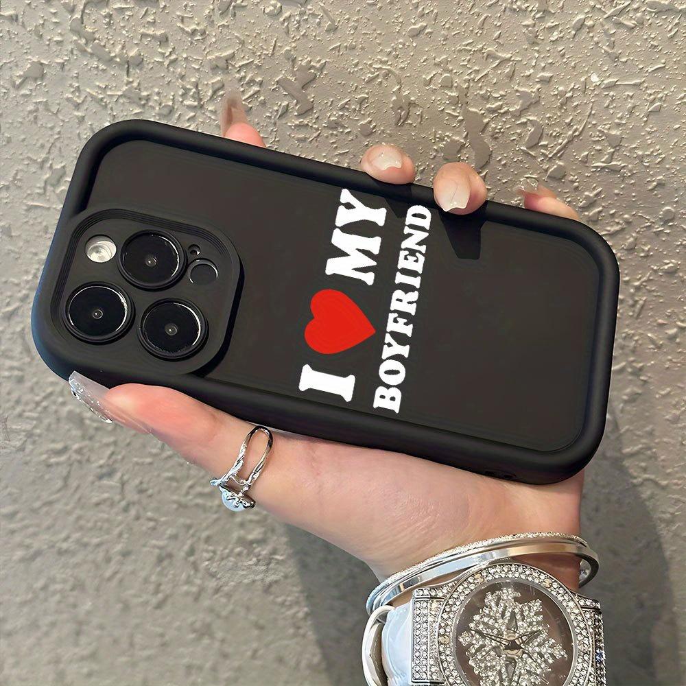 Black "I LOVE MY BOYFRIEND" Printed TPU Case for iPhone 17 Pro Max 16 16e 15 14 Plus 13 12 Mini 11 Air X XS Straight Edge Drop-Resistant Rugged Durable Cover Shell Gift 2D printing