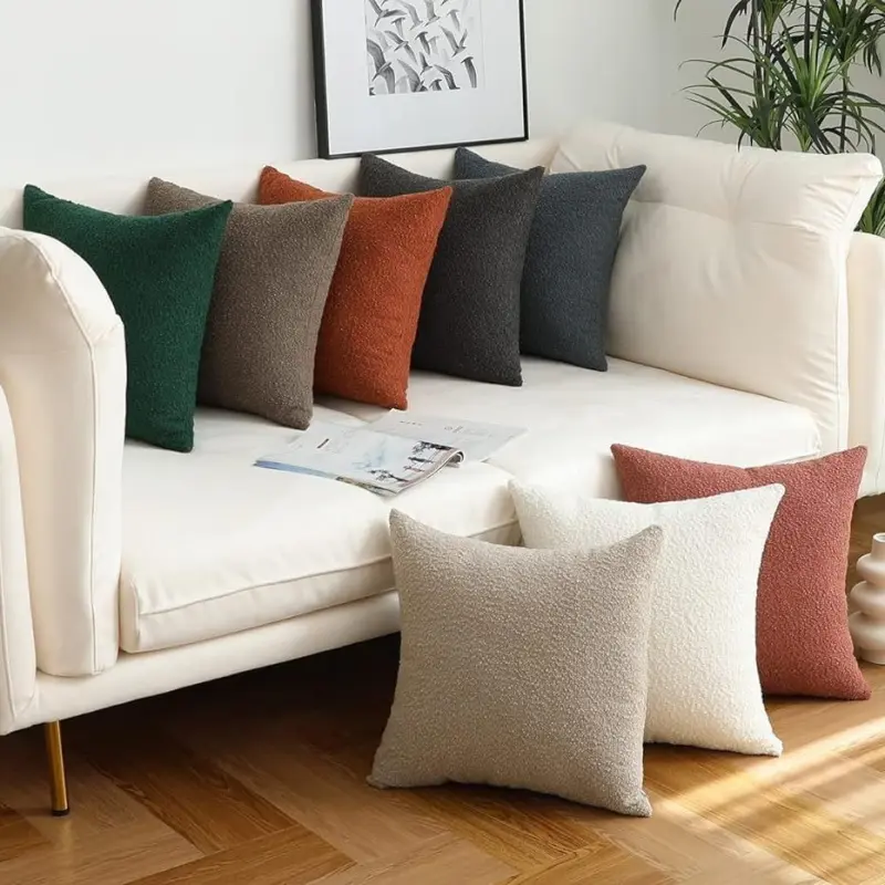 Home soft cushion cover, headboard pillow cover, ins-style solid color loop yarn sofa backrest pillow cover