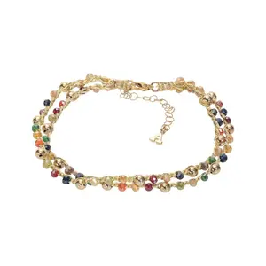 Double Knitted Handmade 14K Gold Filled Beaded Anklet: Colorful Crystal Beads