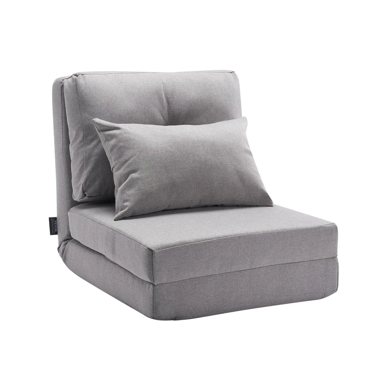 【DealsForYouDays】VEVOR Convertible Flip Chair, 5-Position Adjustable Floor Lazy Sofa, Folding Upholstered Couch Bed with Adjustable Backrest Metal Frame and Pillow, Folding Sofa Bed Chair for Living Room Bedroom, Gray