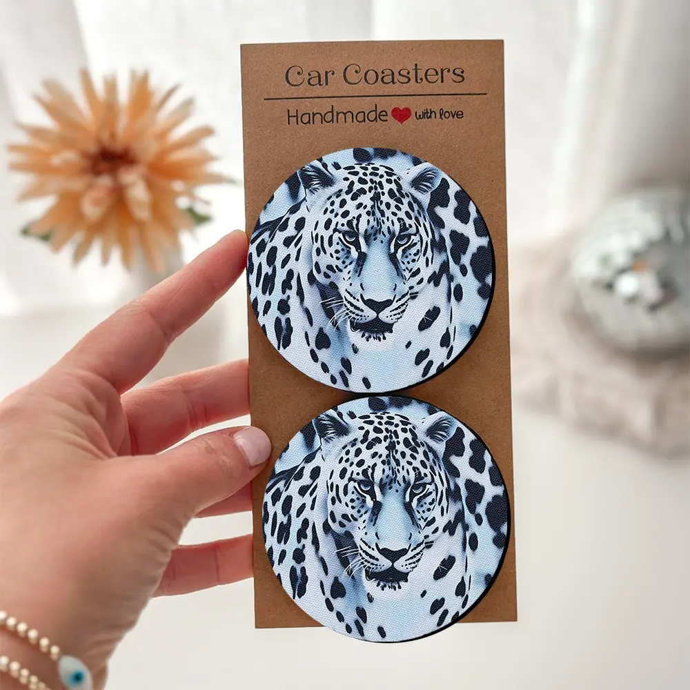 Fierce Feline Desk Coasters | 2/4Pcs Non-Slip WFH Beverage Mats (Winter Wildlife Office Decor)