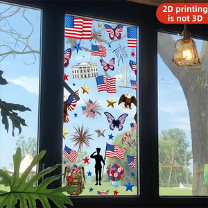2D Flat Static Cling Independence Day Window Stickers Glass Film Glass Window Film Glass Window Sticker American Flag Map Eagle Statue Of Liberty Stars And Stripes Cross Ribbon Fireworks Butterfly Sunglasses My Land Of The Free Home Of The Brave Rectangul