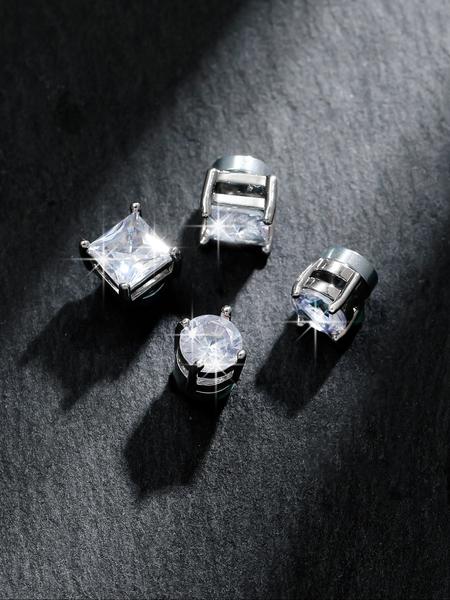 4pcs Simple Style Copper Zircon Ear Cuffs, Magnetic Design Unisex Jewelry Gift, Casual All-Season Accessory for Daily Wear, Cubic Zirconia