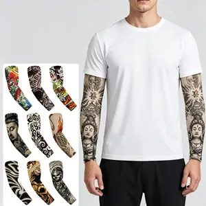 Vintage Wave Tattoo Print Cooling Arm Sleeves, Seamless Quick Dry Ice Silk Arm Covers, Stretchy Lycra Sports Sleeves for Cycling Driving Outdoor Daily Wear