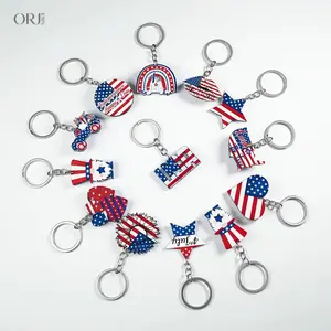 12-Piece USA Flag Keychain Set, Patriotic Key Rings in Assorted Heart, Star & Rainbow Shapes, Car & Bag Charms for Independence Day Gifts,picture