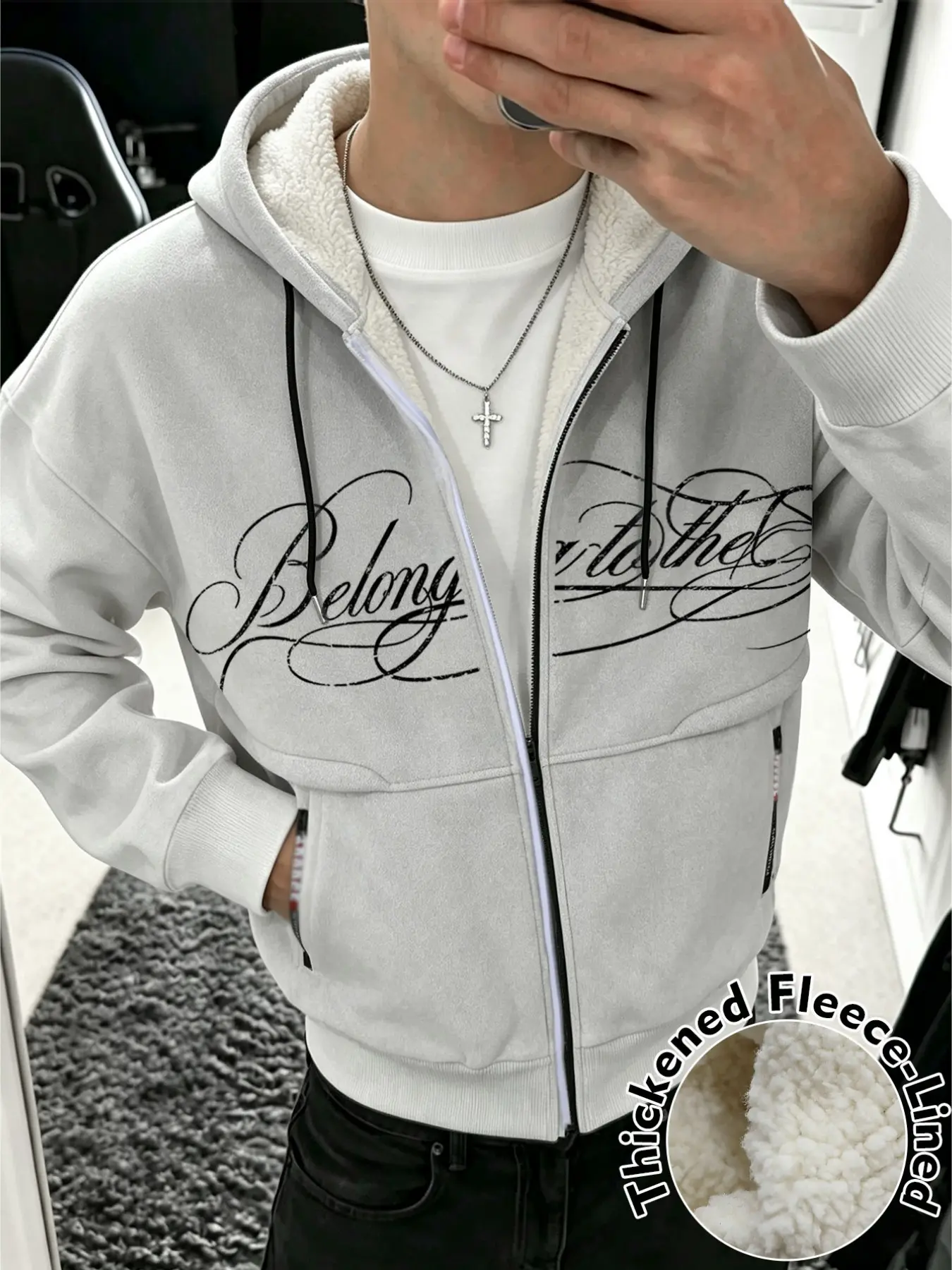 Unisex Light Fleece Hoodie, Letter Zipper Design, Loose Fit, Fall Winter Streetwear, Perfect Gift, Casual Sweatshirt, Casual Print Hoodie