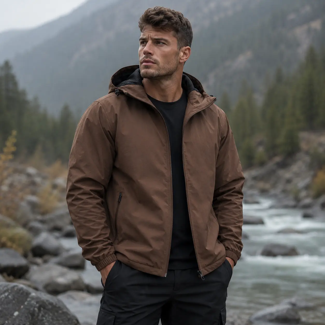 Men's Windbreaker Jacket Hooded Fleece Lined Waterproof Raincoat Winter Warm Outdoor Tactical Hiking Bird Mountain Parka Coat With Zipper Pockets Brown Khaki Black Bird Casual Bird Gorpcore Streetwear Bird Athletic Bird Male Bird cozy soft active fall