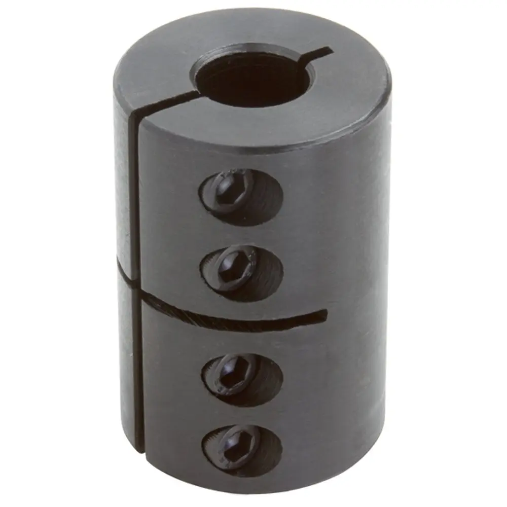 Black Oxide Plated Mild Steel Clamping Coupling, 5/8" x 1/2" Bore, 1-1/2" Outside Diameter, 2-1/4" Length, #10-32 x 1/2" Set Screw