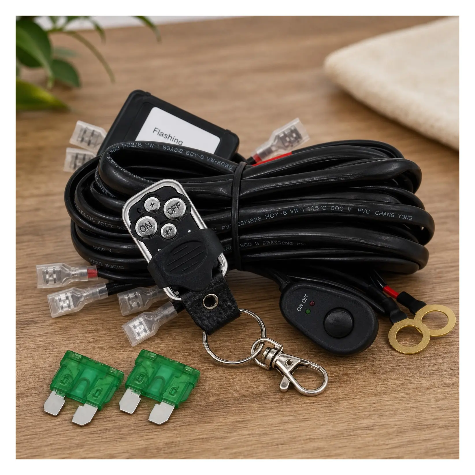 LED Light Bar Remote Control Wiring Harness Kit 4 Leads DC12V On-Off Switch Power Relay Blade Fuse 14AWG Core Cable for LED Driving Lights Work Auxiliary LightsGift