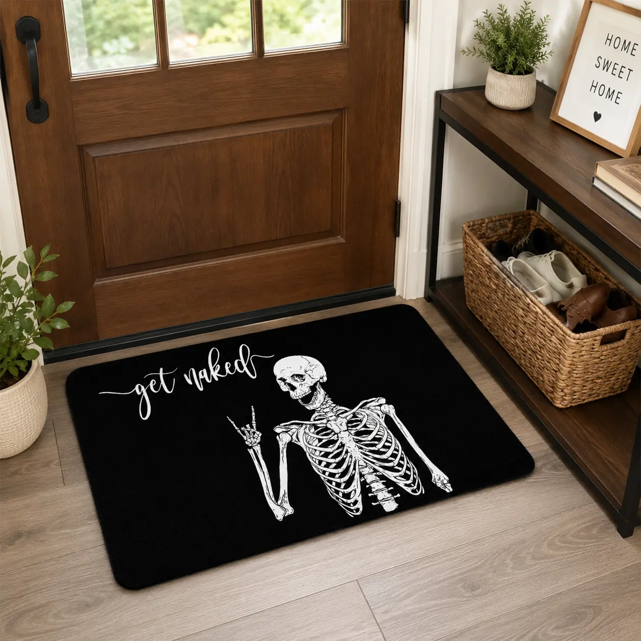 Diatomaceous Earth Bath Mat,Black Funny Skull Non-Slip Volume Super Absorbent Fast Drying for Bathroom Kitchen Door mat,Eco-Friendly Easy to Clean 16×24Inch (40 * 60cm)