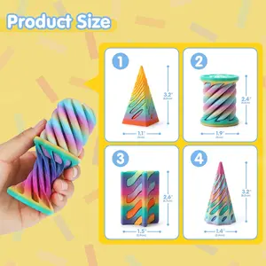 4 Pack Impossible Cone Fidget Toys, Pastel Color 3D Printed Spiral Cone Flexible Impossible Pyramid Passthrough Fidget Toys for Stress Relief, Kids Adults Gifts for Classroom