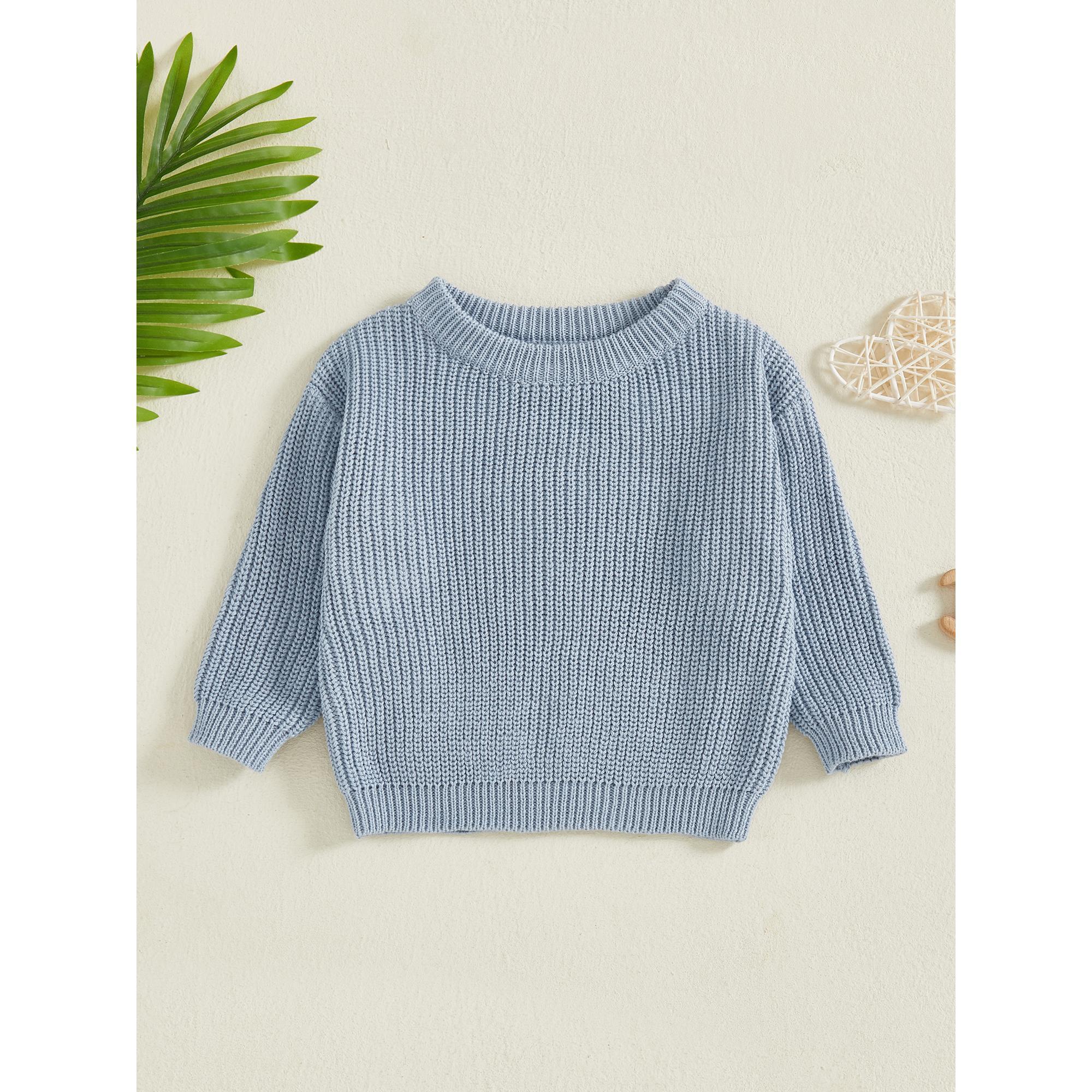 Toddler Baby Girl Boy Knit Sweater Pullover Solid Color Long Sleeve Fall Winter Tops 0-5 Years