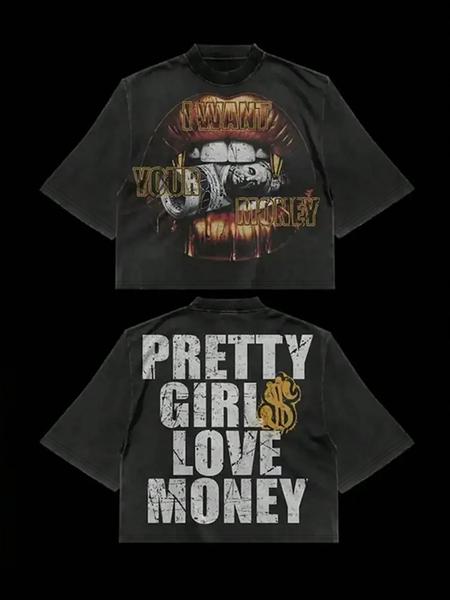 Men's and Women's Short Sleeve T-Shirt with Big Mouth Letter Print, Casual Comfortable Loose Fit, Stylish Summer Fashion