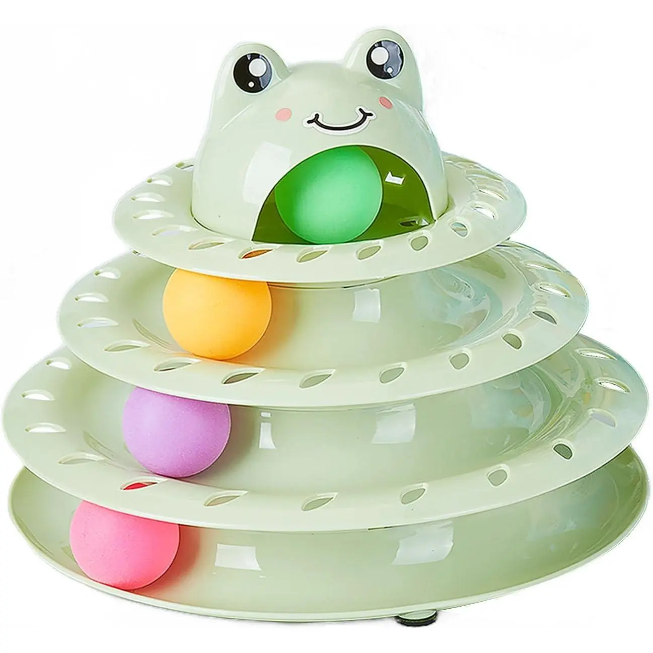 Cat Toys, 4-Level Turntable Ball Track Interactive Cat Toy for Indoor Cats, Self Play Fun Roller with Colorful Rotating Ball Puzzle Exercise Kitten Toys (Green)